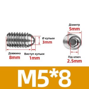 Плунжер кульковий гвинтовий М5 - 8 мм